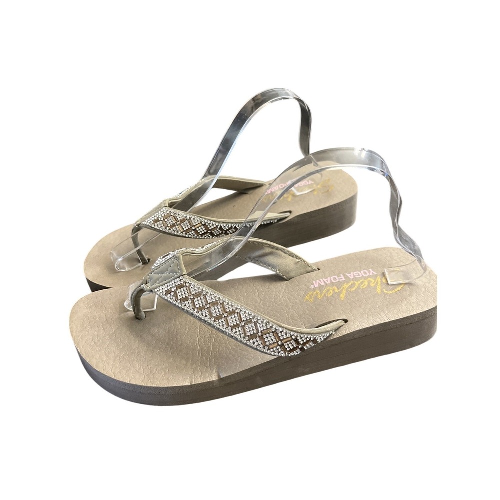 Skechers Flip Flops Womens 8 Taupe Yoga Foam Rhinestone Bling Platform Sandals - Picture 4 of 7